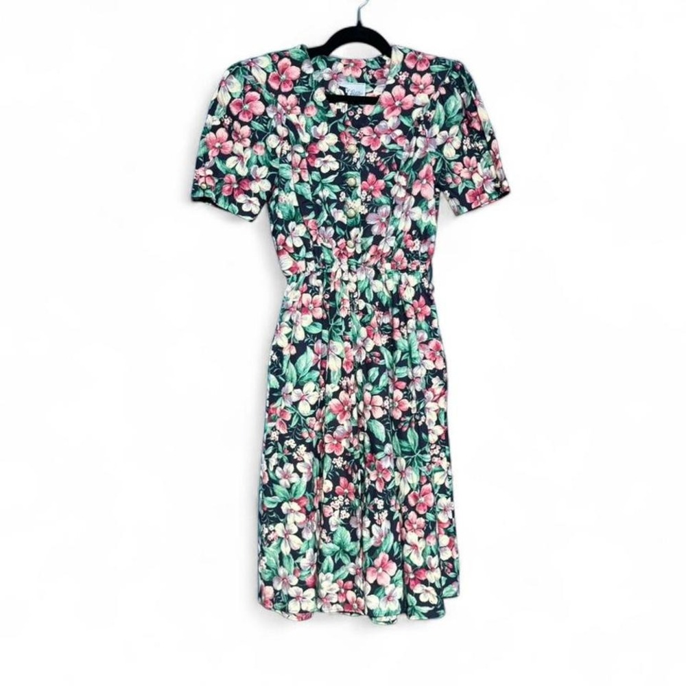 Vintage 60s Dress Women's Size 8 Floral Cottagecore Housewife Button Retro Twee‎